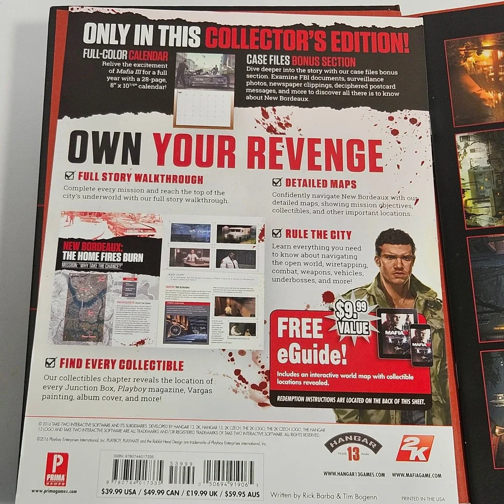 Mafia III Collector's Edition Strategy Guide Hardcover Prima Games with Calendar